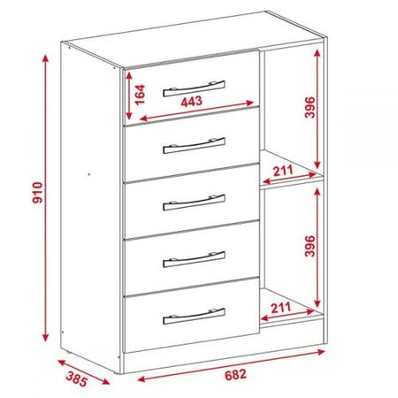 Imagem de Comoda 5 Gavetas 1 Porta Abrir  MDP Corais