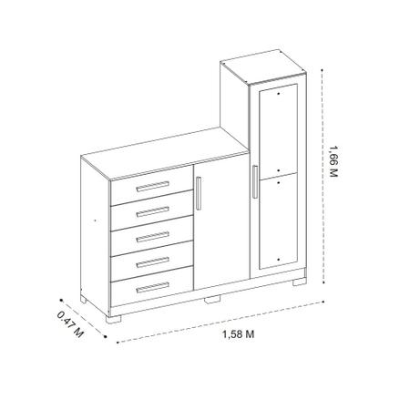Imagem de Cômoda com Espelho 5 Gavetas 2 Portas New Master Albatroz