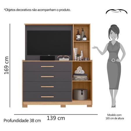 Imagem de Cômoda com Painel TV 43" 4 Gavetas 2 Portas e Espelho Dunas Espresso Móveis