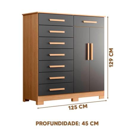 Imagem de Cômoda Para Quarto Infantil 8 Gavetas 2 Portas Nature Titanium Valentina Shop JM