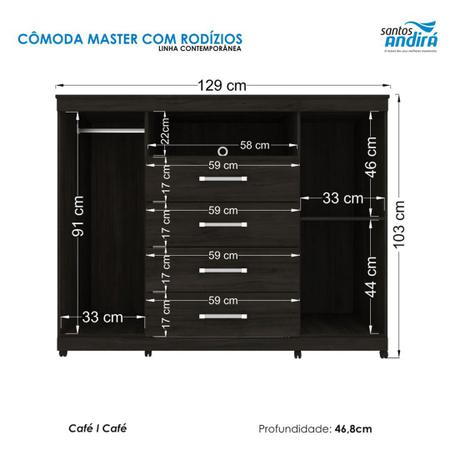 Imagem de Comoda Quarto Master 4 Gavetas 2 portas Com Rodizio