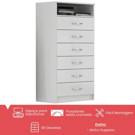 Imagem de Cômoda Rack 6 Gavetas Tallinn com Nicho 13444 Branco - Pnr Móveis