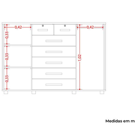 Imagem de Cômoda Sapateira Grande 7 Gavetas 2 Portas MDP/MDF Santana