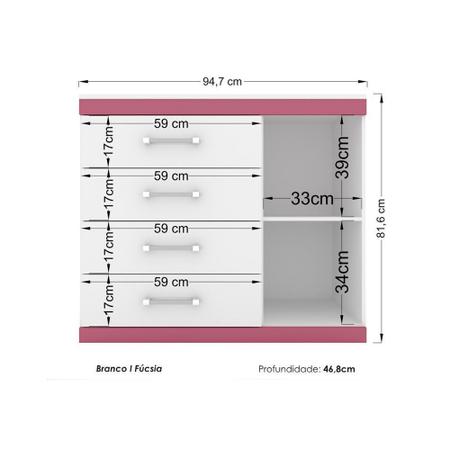 Cômoda Sapateira Havana Plus Flex Branco Branco/Fúcsia 4 Gavetas 1 Porta - Santos Andirá Imagem de Cômoda Sapateira Havana Plus Flex Branco Branco/Fúcsia 4 Gavetas 1 Porta - Santos Andirá