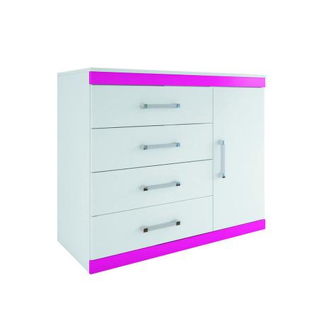 Cômoda Sapateira Havana Plus Flex Branco Branco/Fúcsia 4 Gavetas 1 Porta - Santos Andirá Imagem de Cômoda Sapateira Havana Plus Flex Branco Branco/Fúcsia 4 Gavetas 1 Porta - Santos Andirá