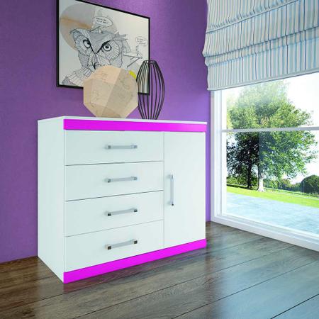 Cômoda Sapateira Havana Plus Flex Branco Branco/Fúcsia 4 Gavetas 1 Porta - Santos Andirá Imagem de Cômoda Sapateira Havana Plus Flex Branco Branco/Fúcsia 4 Gavetas 1 Porta - Santos Andirá