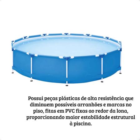 Imagem de COMP Piscina Estruturada PVC 7.000 Litros com Kit de Reparo + Lona 4x4 Azul em Polietileno