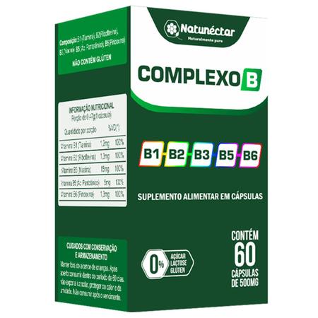 Imagem de Complexo B Suplemento Alimentar 100% Pura Natural Vitaminas B1 B2 B3 B5 B6 Natunectar 60 Capsulas