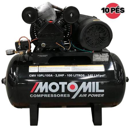 Imagem de Compressor de Ar 10 Pés 2,0 HP 100 Litros 2 Pistões CMV-10PL100A Profissional MOTOMIL