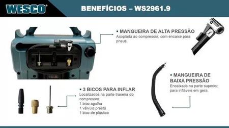 Imagem de Compressor De Ar 2 Bateria 18v 4ah Ws2961 Wesco E Carregador