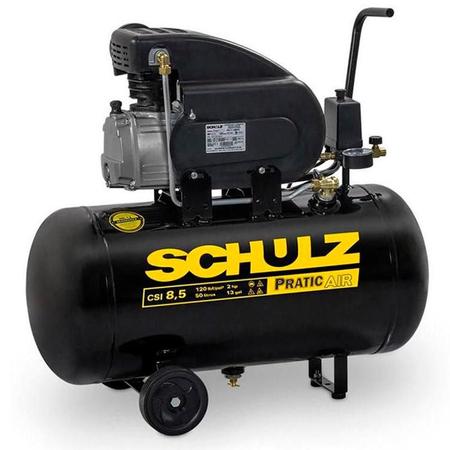 Imagem de Compressor Motocompressor de Ar 2,0 Horse Power 8,5 Pés 50 Litros CSI 8,5/50 Pratic Air com Kit SCHULZ