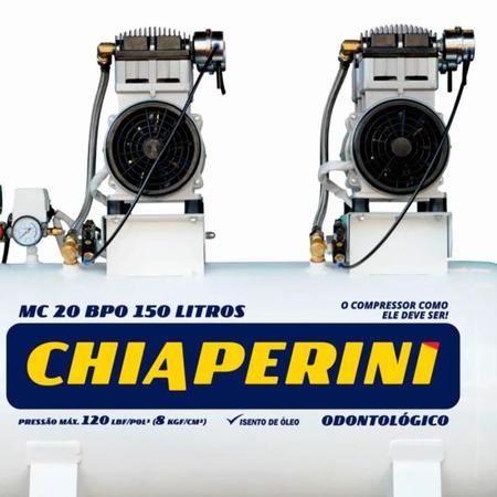 Imagem de Compressor Odontológico 20 Pés 150 Litros sem Óleo MC 20 BPO RV CHIAPERINI