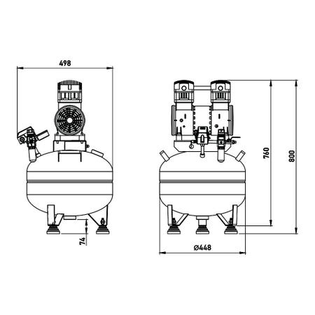 Imagem de Compressor Odontológico 40 Litros - 2 HP - 10 PCM (220v) - Evotech  (ATÉ 2 CONSULTÓRIOS COM BOMBA VÁCUO)