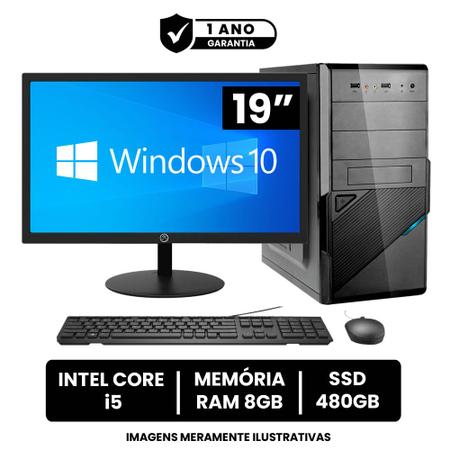 Imagem de Computador Completo Intel Core I5 8gb de Ram Ssd 480gb Monitor Led 19" Hdmi + Windows 10