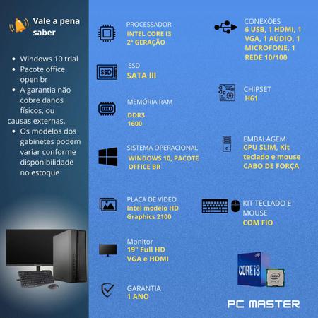 Imagem de Computador Completo Slim Core i3 8gb 512gb sata ssd kit teclado e mouse  Monitor de 19 - PC Master