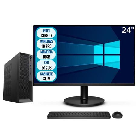 Imagem de Computador Completo Slim Intel Core i7 16GB SSD 512GB Wifi Windows 10 Pro Monitor 24" 3green Office 3GO-059