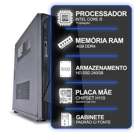 Imagem de Computador Desktop, Intel Core I5 7º Geração, 4GB RAM, HD SSD 240GB, Conexões USB/VGA/HDMI/LAN/SOM