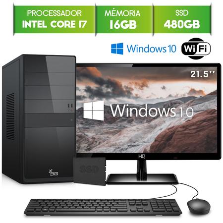 Imagem de Computador Desktop Intel Core i7 9700F 9ª Geração 16GB DDR4 SSD 480GB Placa de vídeo Geforce 2GB Wifi Windows 10 Monitor 21.5" Full HD 3green Premier