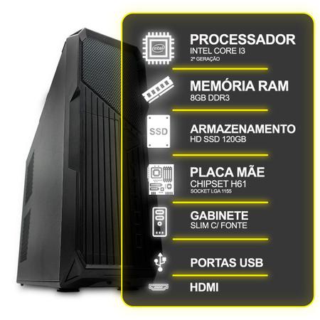 Imagem de Computador Desktop Slim, Intel Core I3 2º Ger, 8GB RAM, HD SSD 120GB, Conexões USB/VGA/HDMI/LAN/SOM