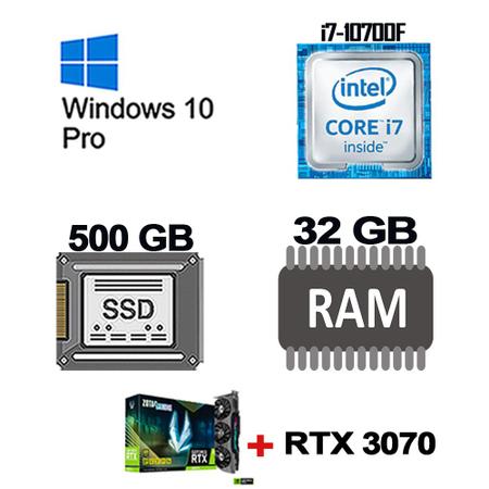 Imagem de Computador Gamer Core I7-10700F, SSD 500GB M2 + HD 2TB, RAM 32GB,  H510M, RTX 3070, Fonte Revenger 750W, Gab MT-G70Bk