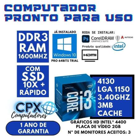 Imagem de Computador Intel Core i3 4130, 8GB RAM, SSD 240GB, Windows 10 Pro trial.