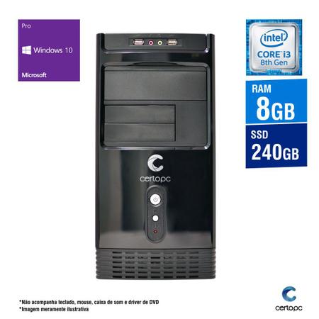 Imagem de Computador Intel Core I3 8ª Geração 8GB SSD 240GB Windows 10 PRO Certo PC Smart 1028