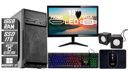 Imagem de Computador Intel Core I5, 16GB, SSD 1TB M2 + Fonte 500w + Monitor 19P + Teclado + Mouse