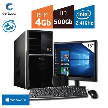 Imagem de Computador + Monitor 15'' Intel Dual Core 2.41GHz 4GB HD 500GB com Windows 10 Certo PC FIT 015