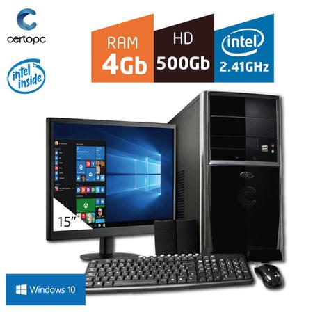 Imagem de Computador + Monitor 15'' Intel Dual Core 2.41GHz 4GB HD 500GB com Windows 10 PRO Certo PC FIT 099