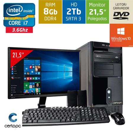 Imagem de Computador + Monitor 21,5 Intel Core i7 8GB HD 2TB DVD com Windows 10 SL Certo PC Desempenho 950
