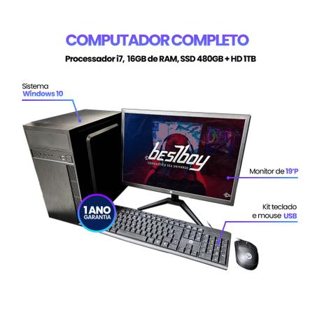 Imagem de Computador Pc Cpu Completo Intel Core I7 16 Gb de Ram Ssd 512 Gb Hd 1tb Monitor 19" Windows 10