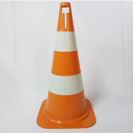 Imagem de Cone de Sinalização 50cm Laranja e Branco com Encaixe para Placa Trânsito Estacionamento Rígido Resistente Kit 10 Unidades