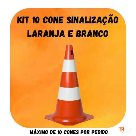 Imagem de Cone de Sinalização 50cm Laranja e Branco com Encaixe para Placa Trânsito Estacionamento Rígido Resistente Kit 10 Unidades