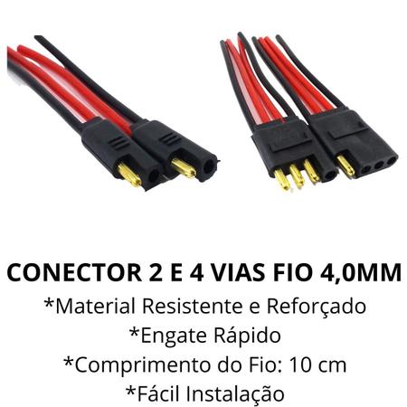 Imagem de Conector 2 Vias E Conector 4 Vias Com Fio De 4,0mm Reforçado Preto Macho e Fêmea Resistente de Alta Qualidade