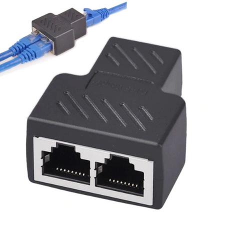 Conector Extensor Duplicador Rj45 Splitter Plug T Preto