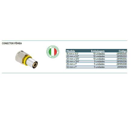 Imagem de Conector Fêmea  para Gás 1/2x20 Prensar Emmeti