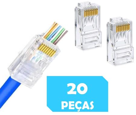 Imagem de Conector plug Rede rj45 rj-45 Vazado passagem 20 peças