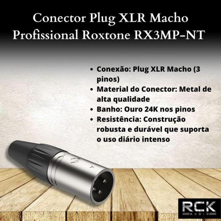 Imagem de Conector Plug Xlr Macho Profissional Roxtone Rx3Mp-Nt