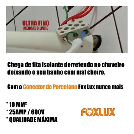 Imagem de Conector Porcelana Tripolar Cabo 10mm 3 Polos Chuveiro Fio Emenda Adaptador 50 a 250v