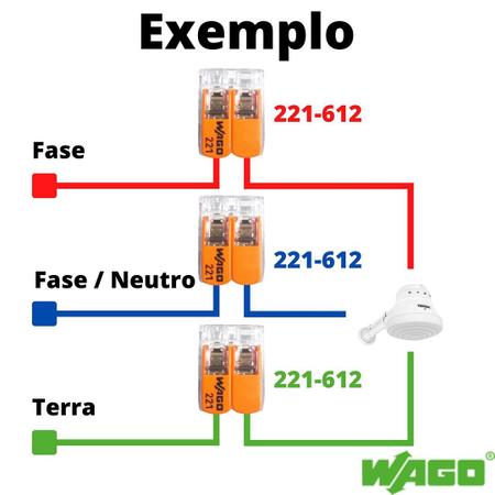 Conector Wago 221-612 2 vias 41A/450V Emenda Derivação Ideal para Chuveiro  Original - Conectores Elétricos - Magazine Luiza