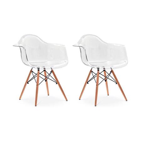 Imagem de Conjunto 02 Cadeiras Charles Eames Wood Com Braços Policarbonato - Transparente