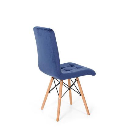 Imagem de Conjunto 02 Cadeiras Eiffel Gomos Veludo Estofada Base Madeira - Azul Marinho