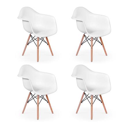 Imagem de Conjunto 04 Cadeiras Charles Eames Wood Daw Com Braços Design - Branca