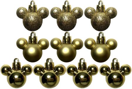 Jogo de Bolas de Natal Mickey Mouse, Branco/Dourado, 6 Bolas de