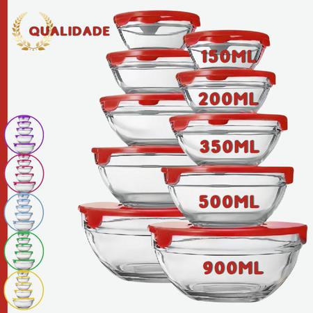 Imagem de Conjunto 10 Potes Tigelas Vasilhas Bowls Em Vidro Com Tampa