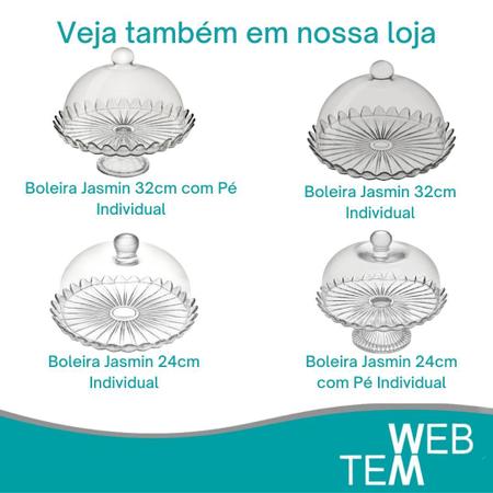 Imagem de Conjunto 2 Boleiras de Vidro Sem Pé e Tampa de Vidro P e G Pétalas de Jasmin Vitazza: Prato 24cm e 32cm, Suporte para Bolos, Doces, Festas, Mesa Posta