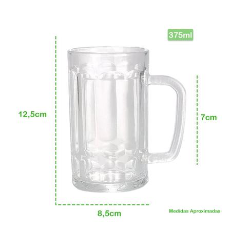 Imagem de Conjunto 2 Copos Caneca De Vidro Para Chopp Cerveja Artesanal Gelada Festas 375ml Resistente