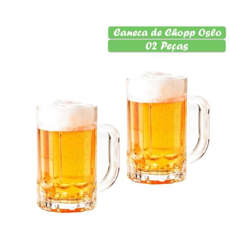 Imagem de Conjunto 2 Copos Caneca De Vidro Para Chopp Cerveja Artesanal Gelada Festas 375ml Resistente