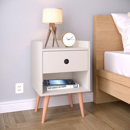 Imagem de Conjunto 2 Mesas de Cabeceira Pequena Kit Mesinhas com Gaveta Organizadora Lateral Apoio Cama Decore Cantinho Quarto - Off White- RPM