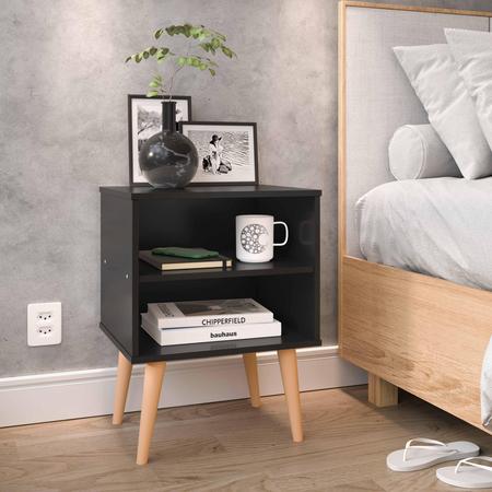 Imagem de Conjunto 2 Mesinhas Nicho Preto Decorativas Quarto Kit Mesa Cabeceira Lateral Cama Casal RPM